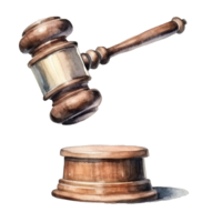 Legal Justice Concept, Watercolor Illustration of Court Hammer, Ai generative png