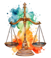 Symbolic Justice, Watercolor Illustration of Scale of Justice, Legal Justice Concept, Ai generative png