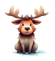 Cute New Year and Christmas Brown Reindeer, Watercolor Illustration Drawing on Transparent Background for Festive Greeting Cards and Decorations, Ai generative png