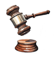 Rättslig rättvisa begrepp, vattenfärg illustration av domstol hammare, ai generativ png