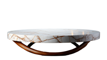 a front view of a Luxurious White and Gold Empty Marble Table for Product Placement on a transparent background, serving as a blank marble table mockup, png