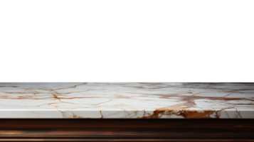 a front view of a Luxurious White and Gold Empty Marble Table for Product Placement on a transparent background, serving as a blank marble table mockup, png