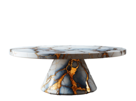 a front view of a Luxurious White and Gold Empty Marble Table for Product Placement on a transparent background, serving as a blank marble table mockup, png