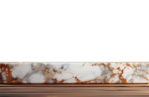 en främre se av en lyxig vit och guld tömma marmor tabell för produkt placering på en transparent bakgrund, tjänande som en tom marmor tabell mockup, ai generativ png