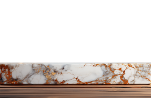 a front view of a Luxurious White and Gold Empty Marble Table for Product Placement on a transparent background, serving as a blank marble table mockup, png