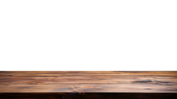 un' davanti Visualizza di un' buio rustico Marrone, vuoto di legno tavolo con trasparente sfondo, servendo come un' vuoto legna tavolo modello, ai generativo png