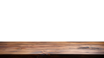 a front view of a dark rustic brown, empty wooden table with transparent background, serving as a blank wood table mockup, Ai generative png