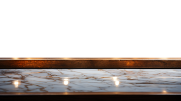 un' davanti Visualizza di un' lussuoso bianca e oro vuoto marmo tavolo per Prodotto posizionamento su un' trasparente sfondo, servendo come un' vuoto marmo tavolo modello, ai generativo png