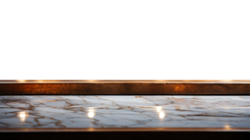 a front view of a Luxurious White and Gold Empty Marble Table for Product Placement on a transparent background, serving as a blank marble table mockup, png