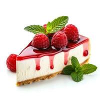 Delicious Raspberry Cheesecake isolated on white background photo