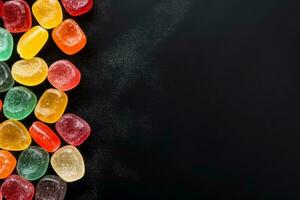 delicioso gomitas oscuro antecedentes con vacío espacio para texto foto