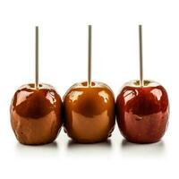 Delicious Caramel Apples isolated on white background photo