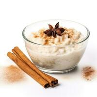Delicious Rice Pudding isolated on white background photo