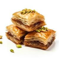 delicioso baklava aislado en blanco antecedentes foto