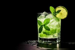Ideal mojito cocktail dark background with empty space for text photo
