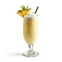 Ideal pina colada cocktail in a hurricane glass isolated on white background photo