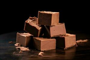 Delicious fudge isolated on white background dark background with empty space for text photo