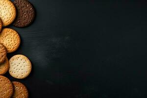 Delicious cookies dark background with empty space for text photo