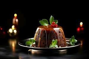 Delicious Figgy Pudding dark background with empty space for text photo