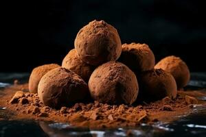 Delicious truffles dark background with empty space for text photo