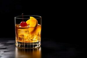 Ideal whiskey sour cocktail dark background with empty space for text photo