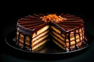 Delicious Dobos Torte dark background with empty space for text photo