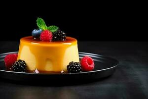 delicioso Flan oscuro antecedentes con vacío espacio para texto foto