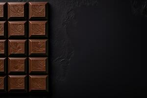 Delicious Swiss Chocolate dark background with empty space for text photo