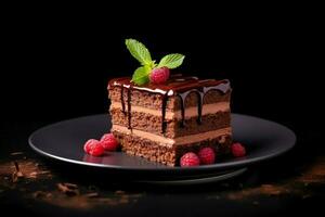 Delicious Chocotorta dark background with empty space for text photo