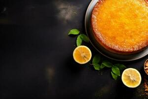 Delicious Basbousa dark background with empty space for text photo