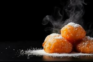 Delicious Puff Puff dark background with empty space for text photo