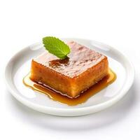 Delicious Malva Pudding isolated on white background photo