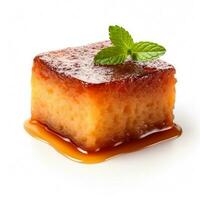 Delicious Malva Pudding isolated on white background photo