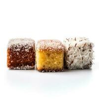 Delicious Lamingtons isolated on white background photo