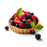 Delicious Mixed Berry Tart isolated on white background photo