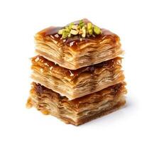 delicioso baklava aislado en blanco antecedentes foto