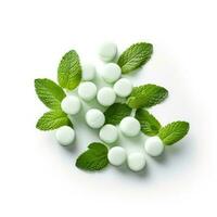 Delicious mints isolated on white background photo