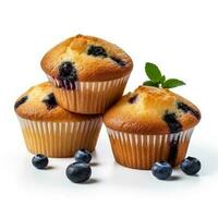 Delicious Blueberry Muffins isolated on white background photo
