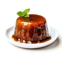 Delicious Sticky Toffee Pudding isolated on white background photo