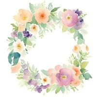 Hand drawn watercolor floral wreath. Colorful flowers on white background. AI Generated photo