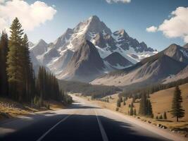 road to the mountains over country side landscape . AI Generated. photo