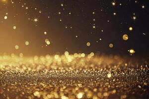 Abstract shiny light and gold particle background. AI Generative. photo