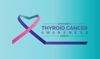 tiroides cáncer conciencia mes septiembre. caligrafía póster diseño. realista verde azulado y rosado y azul cinta. septiembre es cáncer conciencia mes. vector