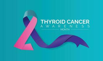 Thyroid cancer awareness month September. Calligraphy Poster Design. Realistic Teal and Pink and Blue Ribbon. September is Cancer Awareness Month. vector