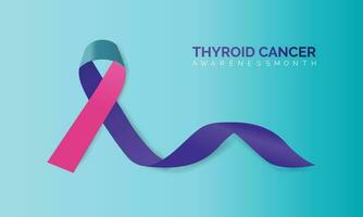 tiroides cáncer conciencia mes septiembre. caligrafía póster diseño. realista verde azulado y rosado y azul cinta. septiembre es cáncer conciencia mes. vector
