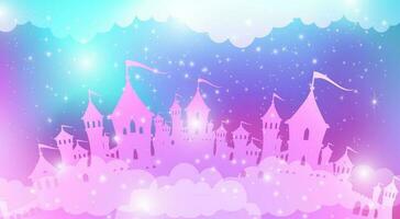 Magic princess pink palace on a background of a sky. vector