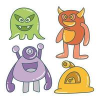 cute and funny doodle monster character color design theme vector