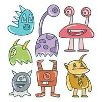 cute and funny doodle monster character color design theme vector