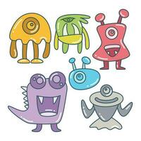 cute and funny doodle monster character color design theme vector