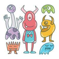 cute and funny doodle monster character color design theme vector